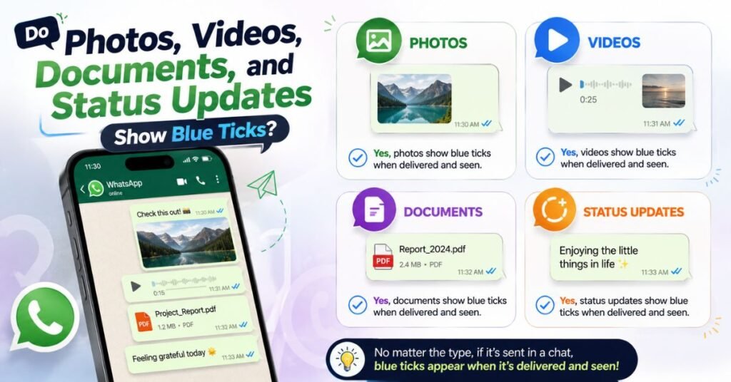 Do Photos, Videos, Documents, and Status Updates Show Blue Ticks